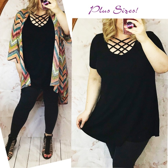 Zenana Outfitters Tops - NEW Cage Criss Cross Neck Tunic Top Tee swing